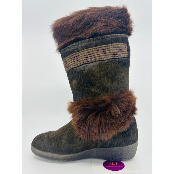 Tecnica Skandia Women's Vintage Brown Goat Fur Apres Ski Winter Boots Size 36 - Picture 9 of 12